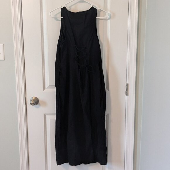 Old Navy Black Linen Blend Button Down Midi Dress - Size Medium - Picture 5 of 6